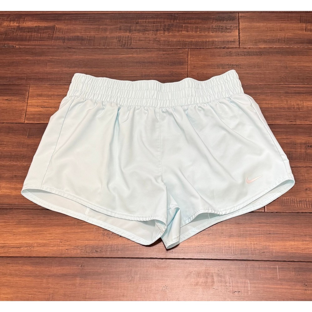 Nike Womens Light Blue Running Shorts Elastic Waist Athletic Activewear